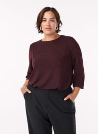 Bluse med fiskebensmønster og glittertråd, Mørk Bordeaux Bluse med fiskebensmønster og glittertråd, Mørk Bordeaux, Model