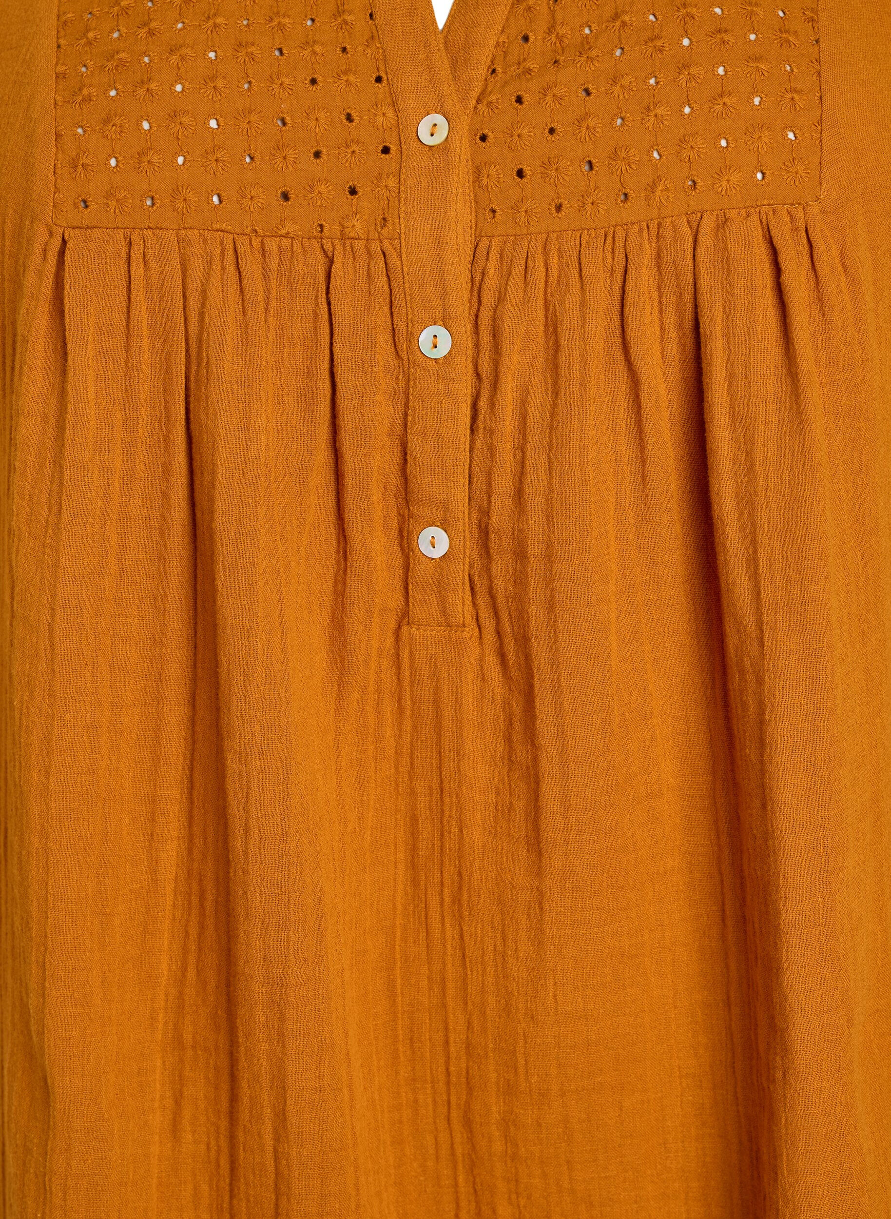 Zizzi Bomulds muslin-tunika med broderie anglaise, Orange, Packshot image number 2