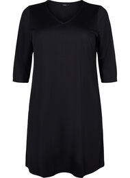 Ensfarget kjole med V-hals og 3/4-ermer, Black