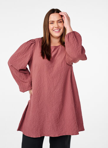 Zizzi FLASH - Langermet tunika med rund hals, Brun, Model image number 0
