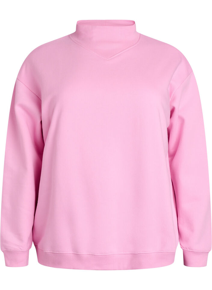 Sweatshirt med h&oslash;y hals og lange ermer, Rosa, Packshot image number 0