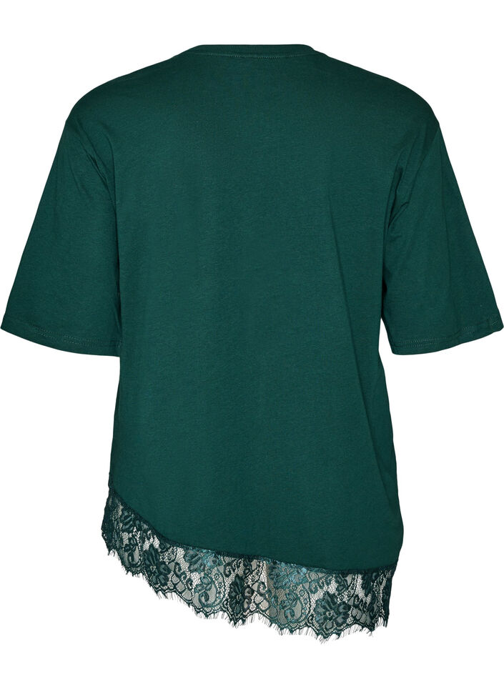 T-skjorte med asymmetrisk blondekant, Gr&oslash;nn, Packshot image number 1