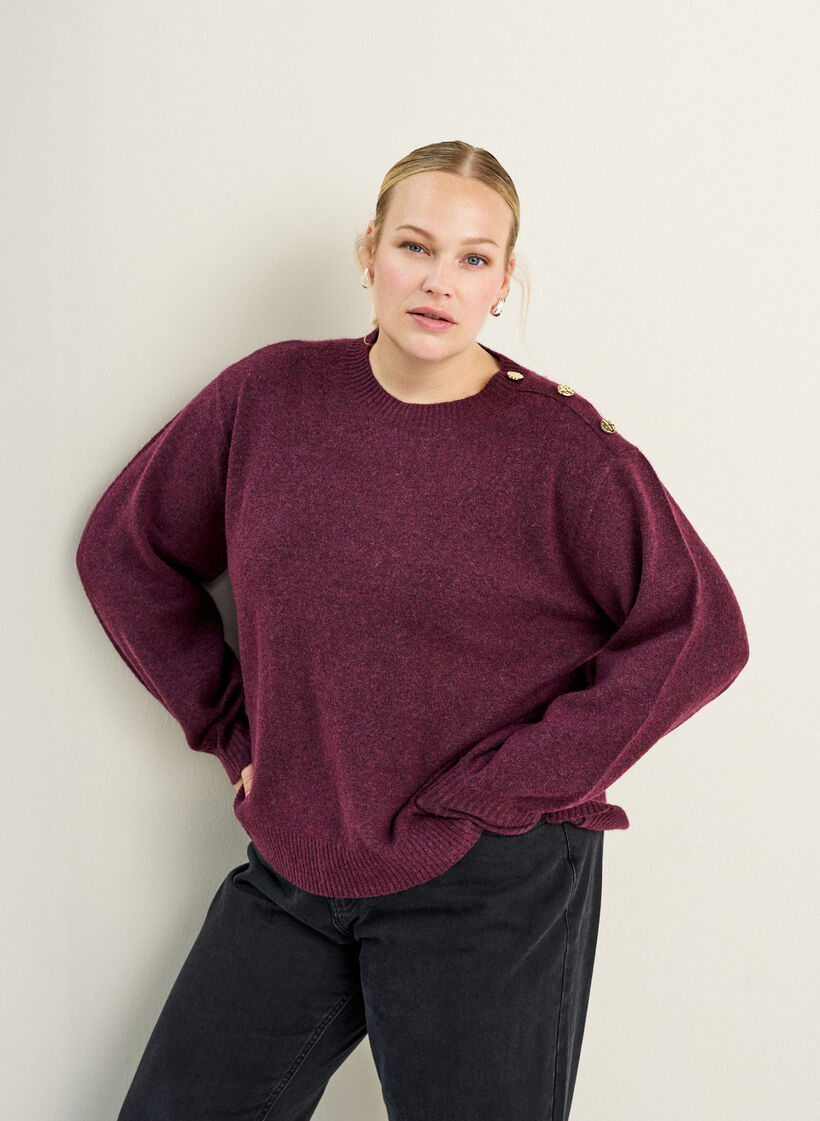Strikket bluse med knappdetalj, M&oslash;rk Bordeaux, Image image number 0