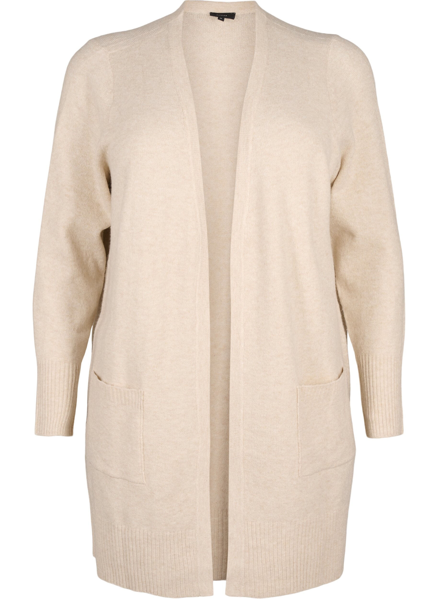ZizziRibbestrikket cardigan med lommer, Beige, Packshot image number 0
