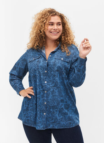 Skjorte i bomull med paisleymønster, Blue Paisley, Model image number 0