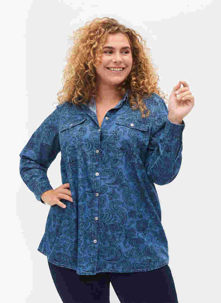 Skjorte i bomull med paisleymønster, Blue Paisley, Model