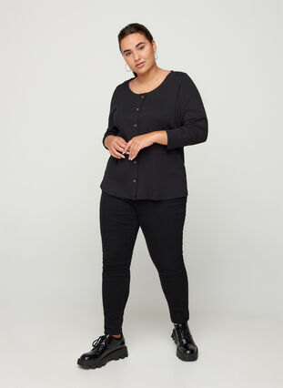Bluse med 7/8-ermer og knapper, Black, Model image number 2