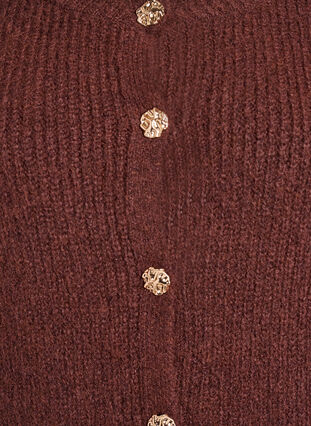 Zizzi Kort cardigan med 3/4-ermer og gullfargede teksturerte knapper, Brun, Packshot image number 2