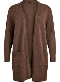 Ribbestrikket cardigan med lommer, Brun Ribbestrikket cardigan med lommer