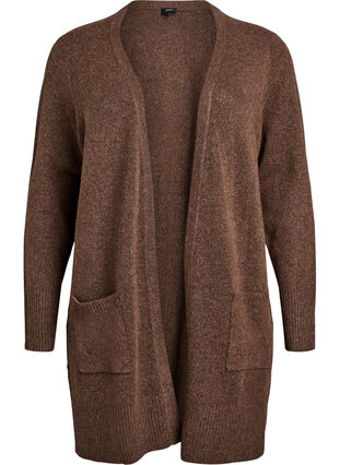 Zizzi Ribbestrikket cardigan med lommer, Brun, Packshot image number 0