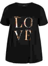 Kortermet T-skjorte i bomull med trykk, Black W. Love 