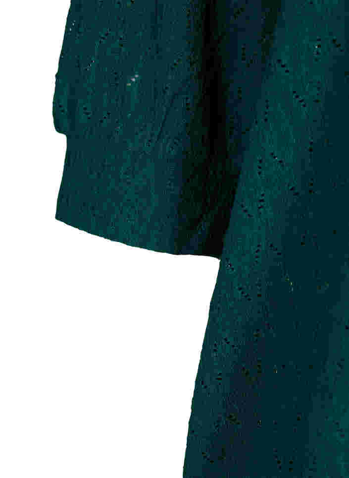 Bluse med 3/4-ermer og strukturmønster, Deep Teal, Packshot image number 3