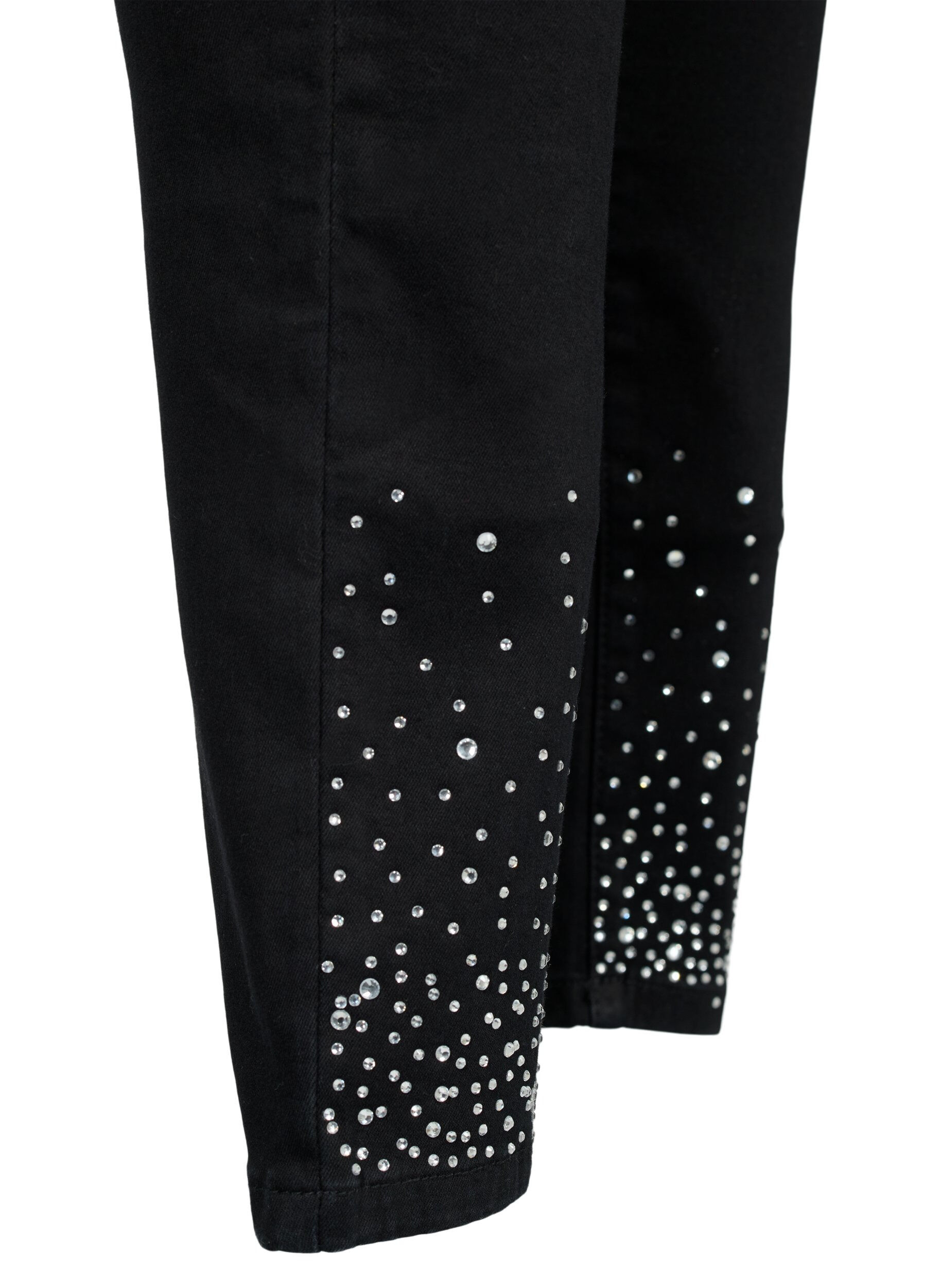 Zizzi H&oslash;y midje Amy jeans med rhinestones, Black, Packshot image number 3