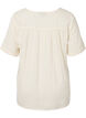 Bluse i bomull med broderi og korte ermer, Buttercream, Packshot image number 1