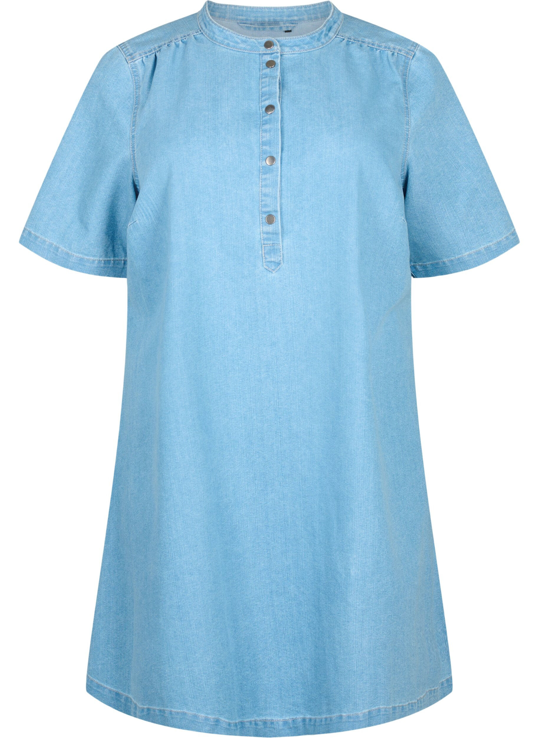 ZizziA-formet dongerikjole med korte ermer, Light blue denim, Packshot image number 0