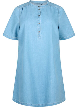 A-formet dongerikjole med korte ermer, Light blue denim, Packshot image number 0