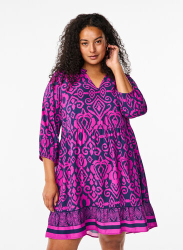 Zizzi Kort kjole med trykk og a-form, Night Sky AOP, Model image number 0