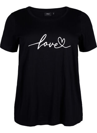 T-skjorte i bomull med rund hals og trykk, Black W. Love, Packshot image number 0