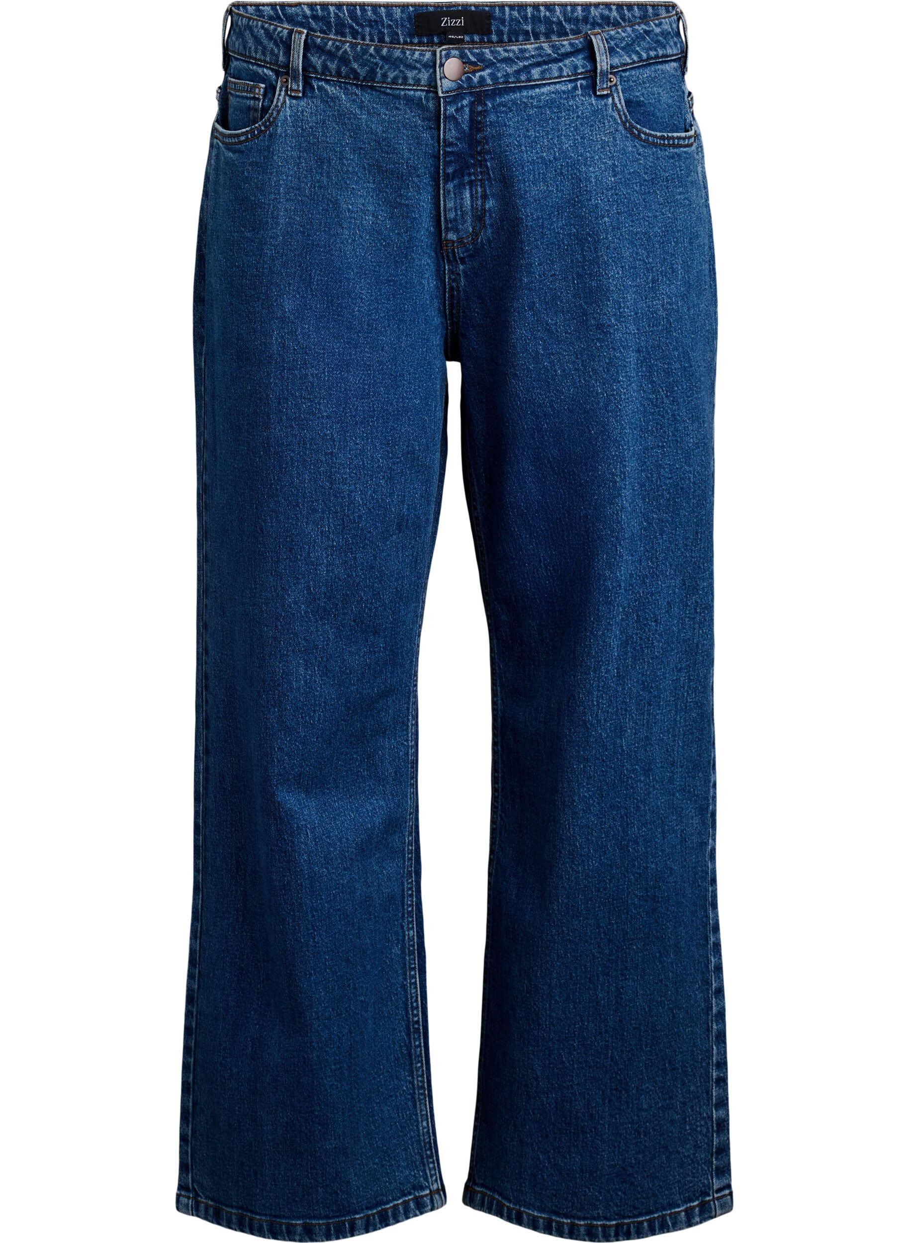 Jeans med vide ben og h&oslash;y midje