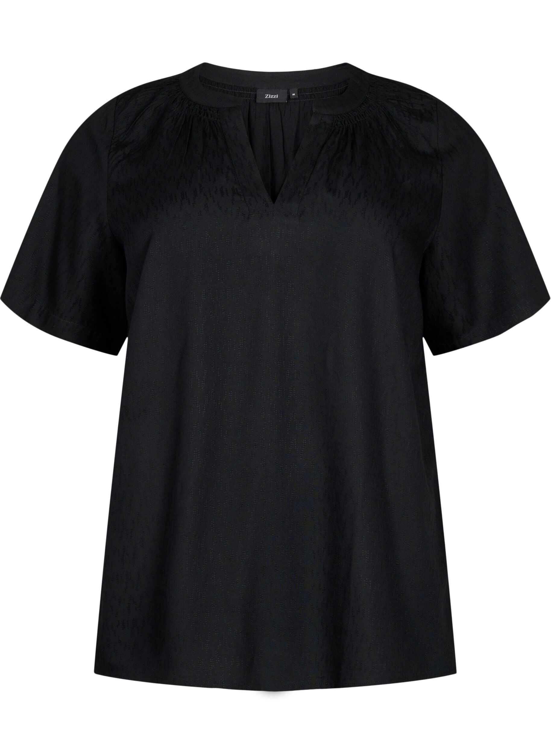 Zizzi Kortermet bluse i viskose med V-hals, Black, Packshot image number 0