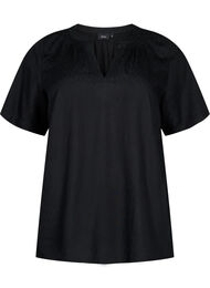 Kortermet bluse i viskose med V-hals, Black