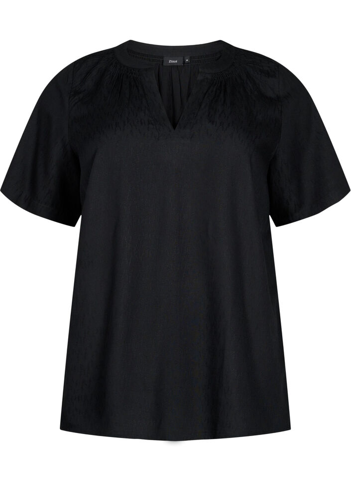 Kortermet bluse i viskose med V-hals, Black, Packshot image number 0