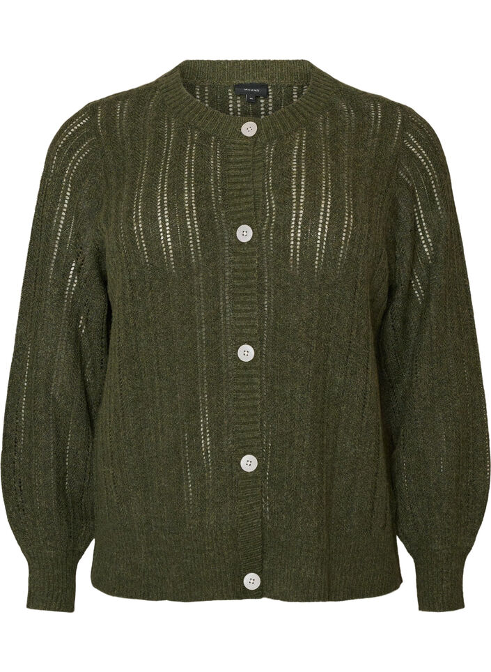 Strikket cardigan med hullm&oslash;nster, Gr&oslash;nn, Packshot image number 0