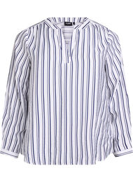 FLASH - Stripete skjortebluse med V-hals, White w. Navy B.