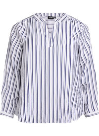 FLASH - Stripete skjortebluse med V-hals, Hvit FLASH - Stripete skjortebluse med V-hals