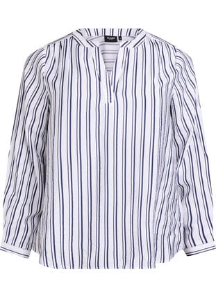 Zizzi FLASH - Stripete skjortebluse med V-hals, Hvit, Packshot image number 0