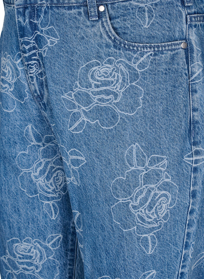 Mille jeans med blomstertrykk, Light Blue Denim, Packshot
