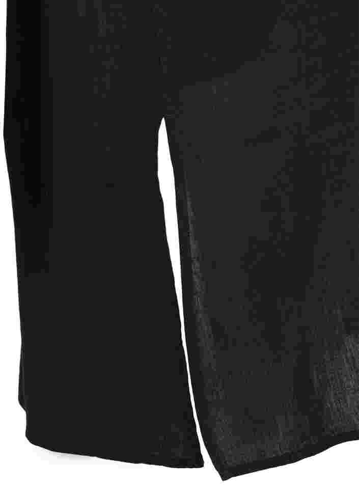 Kortermet kjole i bomullsmiks med lin, Black, Packshot image number 3