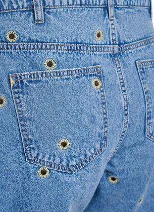 Zizzi Dongerishorts med broderte jordbær, Blå, Packshot image number 3