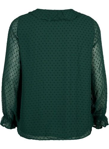 Bluse med volanger og prikkete tekstur, Scarab, Packshot image number 1
