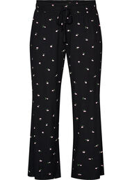 Pyjamabukser med ribbet tekstur og blomstertrykk, Svart