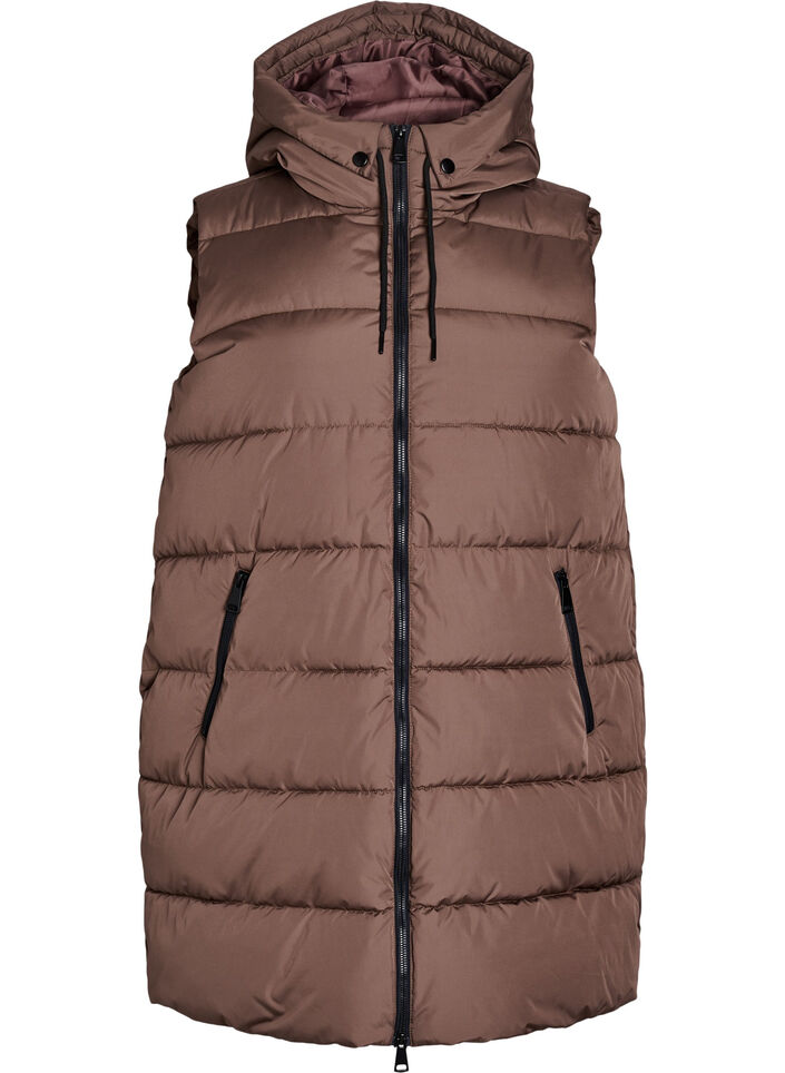 Lang vest med hette og lommer, Brun, Packshot image number 0