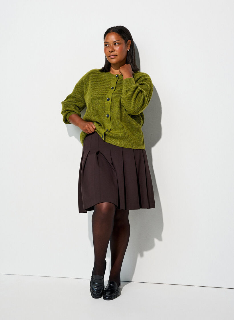 Ribbestrikket cardigan med knapper, Gr&oslash;nn, Model image number 1