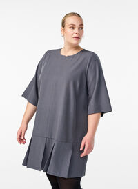 Kort A-line kjole med glidelås og 3/4-ermer, Grå Kort A-line kjole med glidelås og 3/4-ermer, Grå, Model