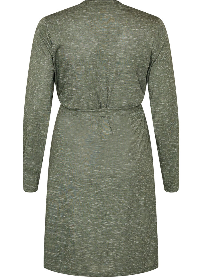 Lang jersey cardigan med knytebelte, Gr&oslash;nn, Packshot image number 1