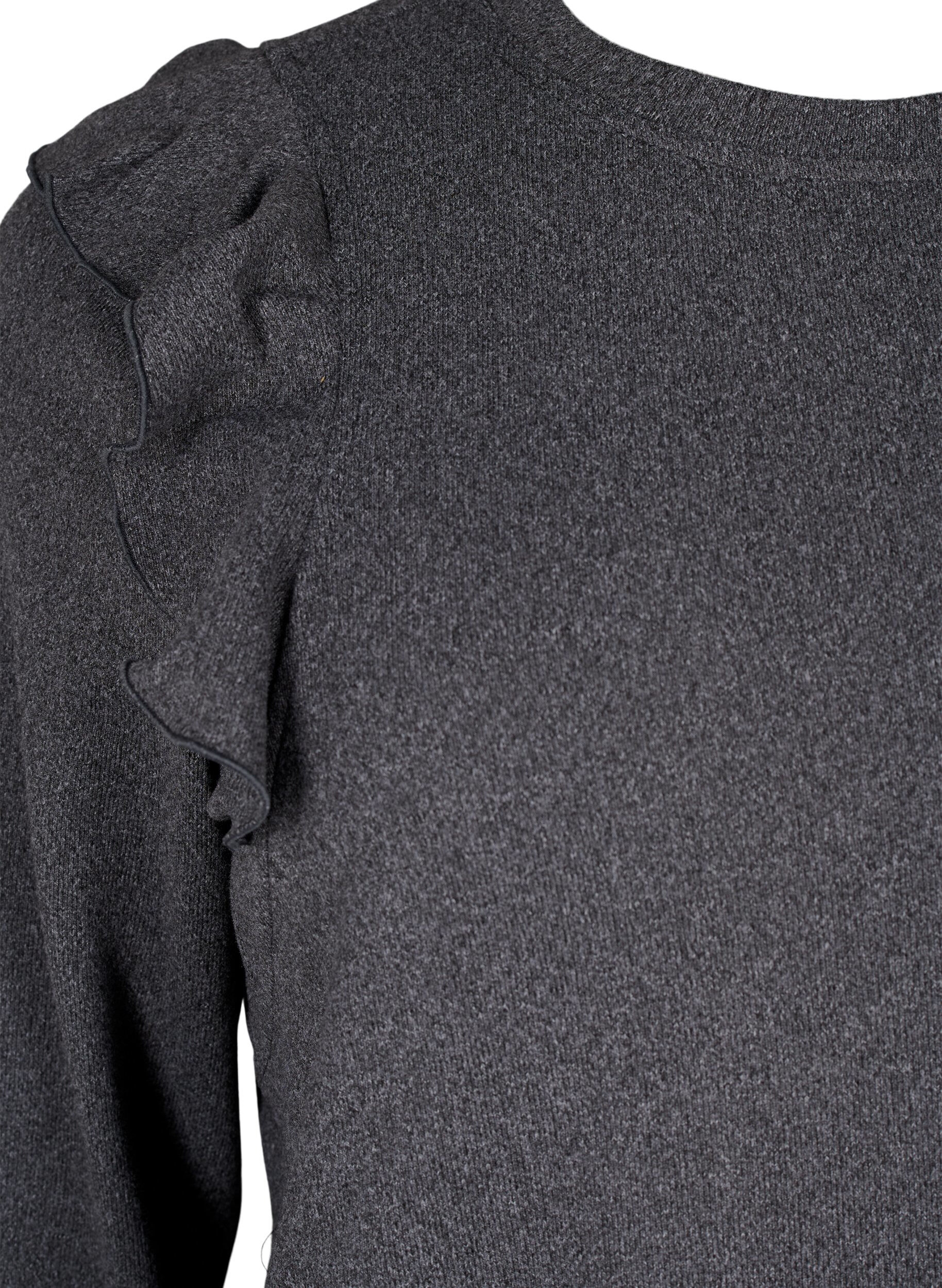 Zizzi Langermet bluse med volangdetaljer, Dark Grey Melange, Packshot image number 2