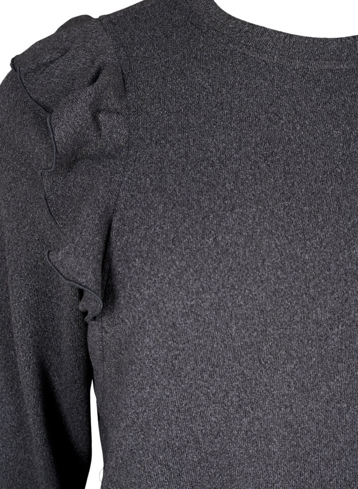 Langermet bluse med volangdetaljer, Dark Grey Melange, Packshot image number 2