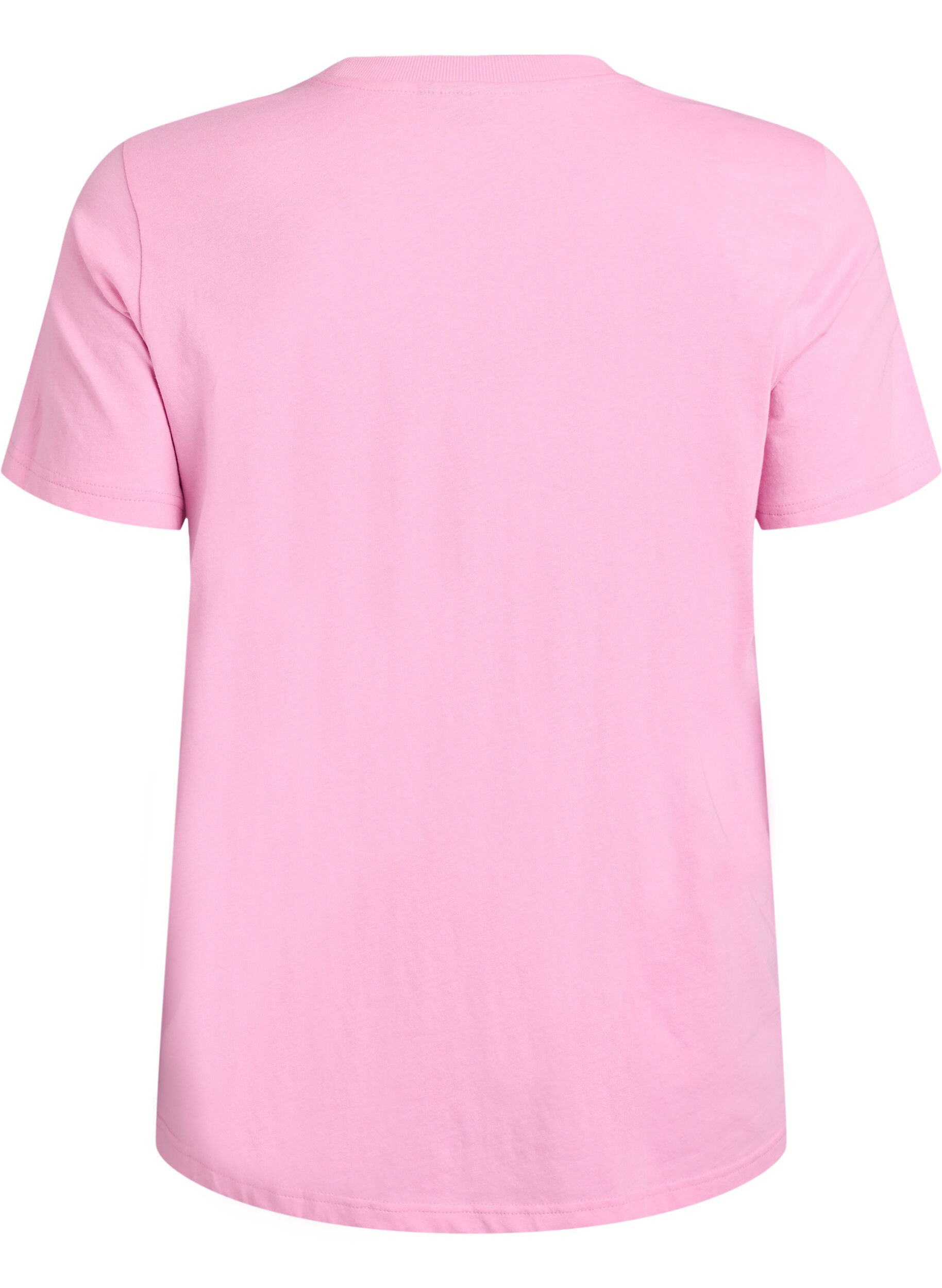 ZizziBasic T-skjorte i bomull med rund hals, Rosa, Packshot image number 1