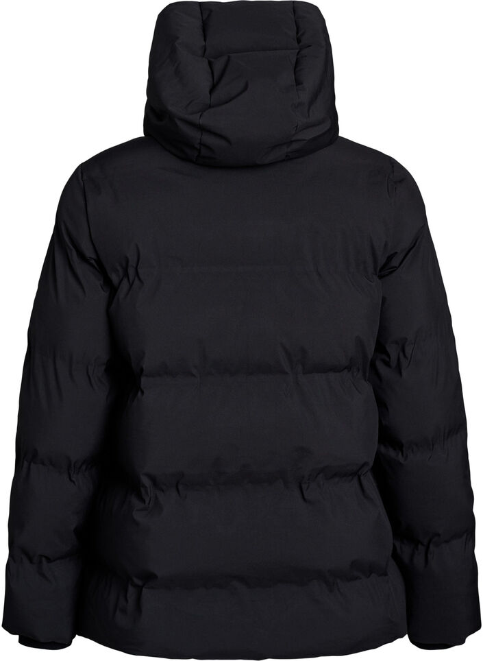 Kort pufferjakke med avtagbar hette, Svart, Packshot image number 1
