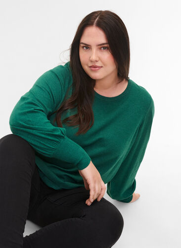 Strikkegenser med viskose og ballongermer, Evergreen Mel., Model image number 2