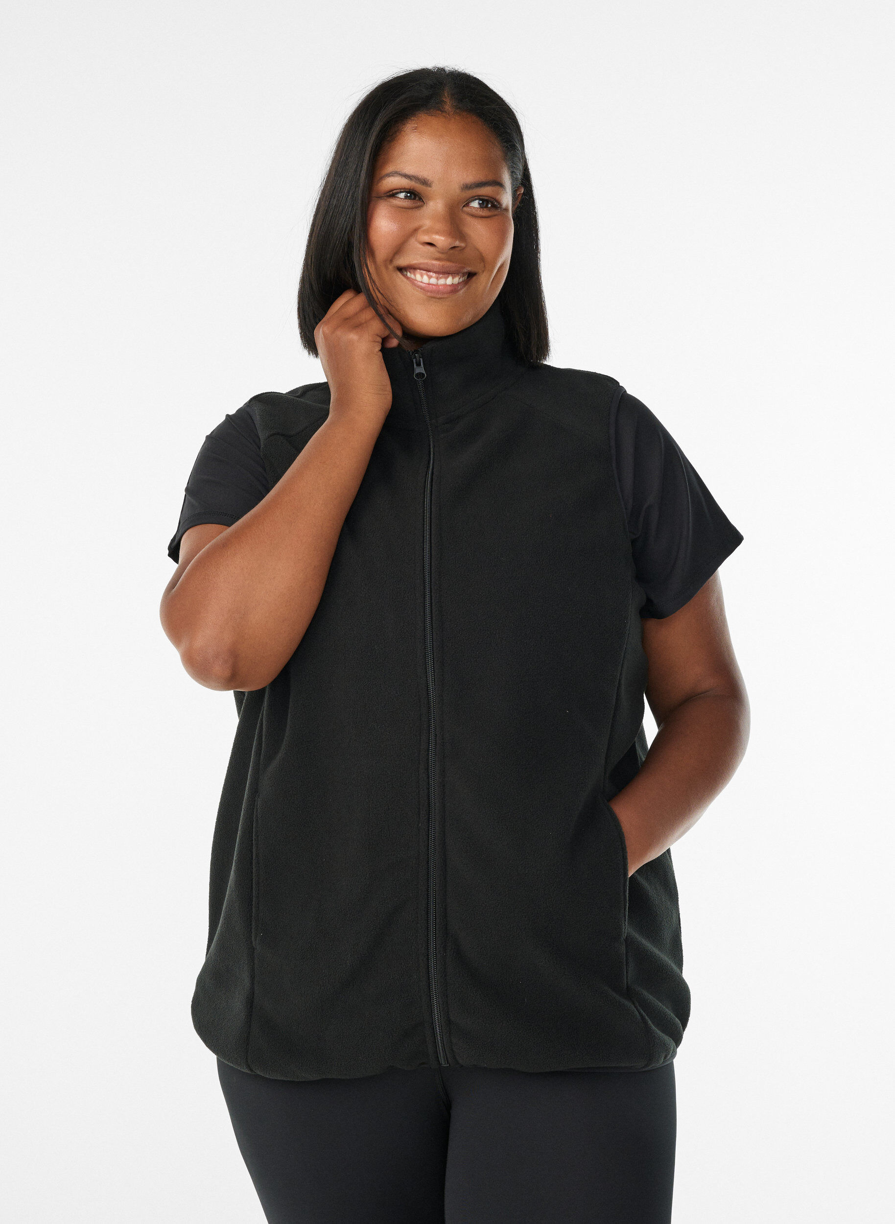 Fleecevest med lommer, Svart, Model