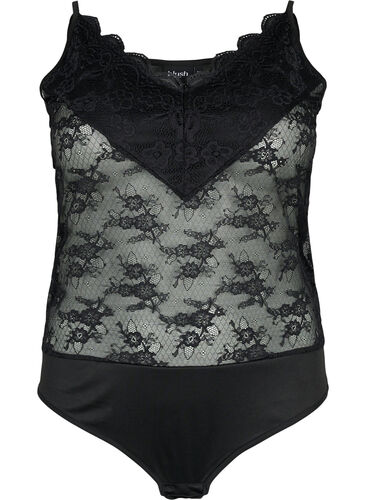 Bodystocking med blonder, Black, Packshot image number 0