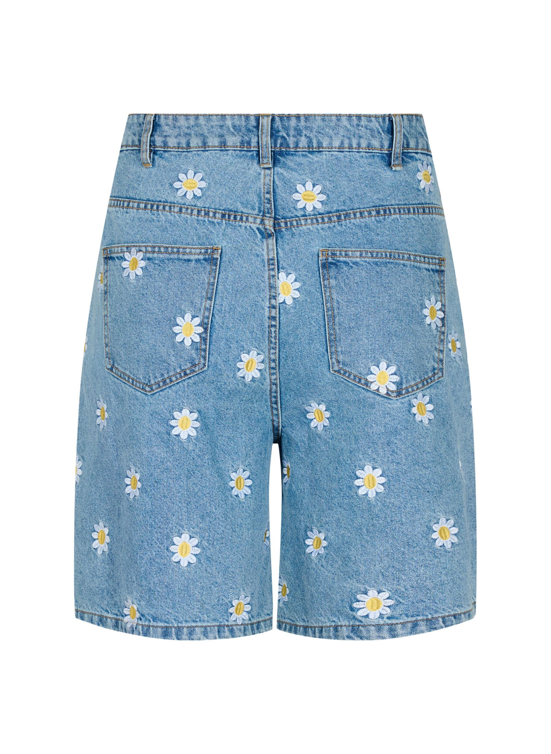 Zizzi Mille shorts med h&oslash;yt liv og broderte blomster , Light Blue Flower, Packshot image number 1