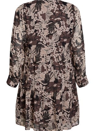 Zizzi Kort A-linjekjole med blomstertrykk, Black Flower AOP, Packshot image number 1