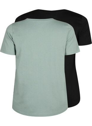 T-skjorte med V-hals, 2 stk, Chinois Green/Black, Packshot image number 1
