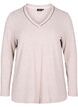 Bluse med V-hals og lange ermer, Beige, Packshot image number 0